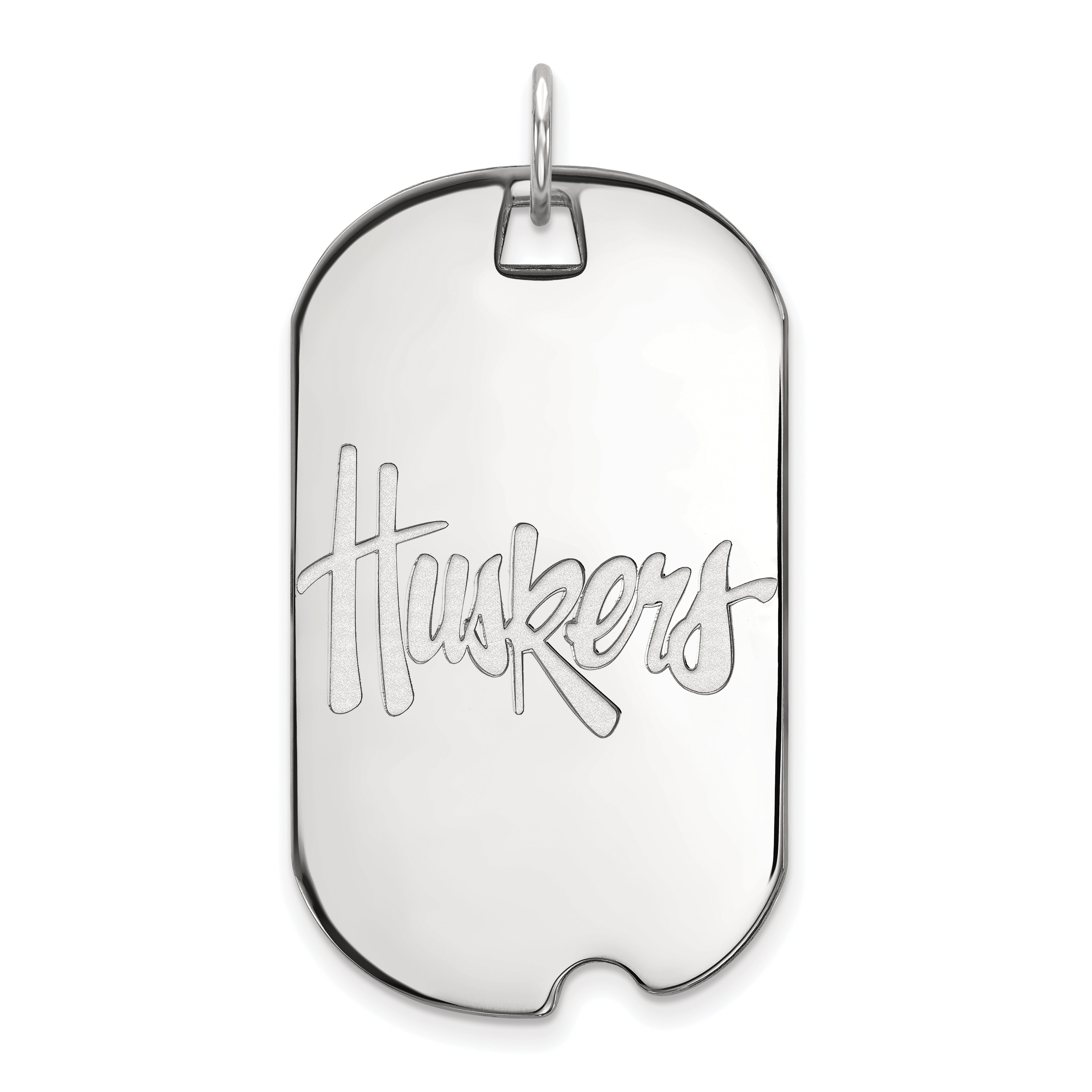 Sterling Silver Rhodium Plated Logoart University Of Nebraska Huskers Large Dog Tag Pendant