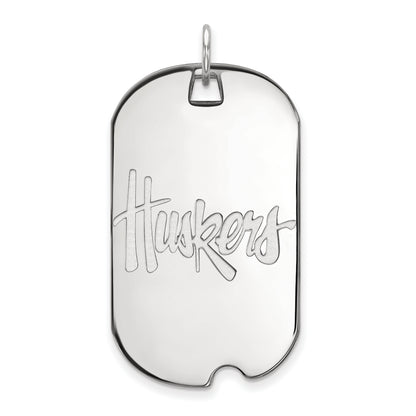 Sterling Silver Rhodium Plated Logoart University Of Nebraska Huskers Large Dog Tag Pendant