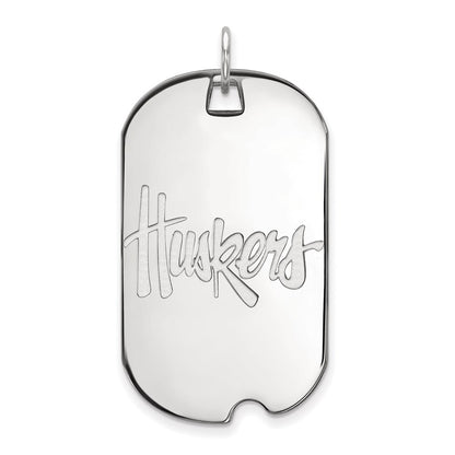 10K White Gold Logoart University Of Nebraska Huskers Large Dog Tag Pendant