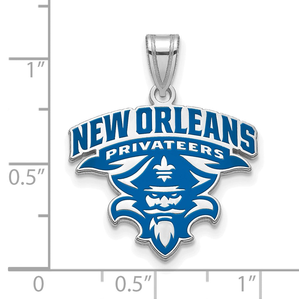 Sterling Silver Rhodium Plated Logoart University Of New Orleans U N O Extra Large Enameled Pendant