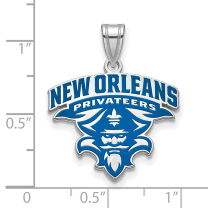 Sterling Silver Rhodium Plated Logoart University Of New Orleans U N O Extra Large Enameled Pendant