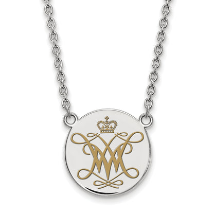 Sterling Silver Rhodium Plated Logoart College Of William And Mary Large Enameled Disc Pendant 18 Inch Necklace