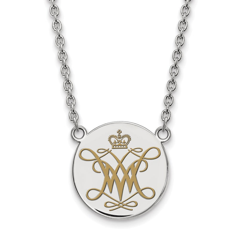 Sterling Silver Rhodium Plated Logoart College Of William And Mary Large Enameled Disc Pendant 18 Inch Necklace
