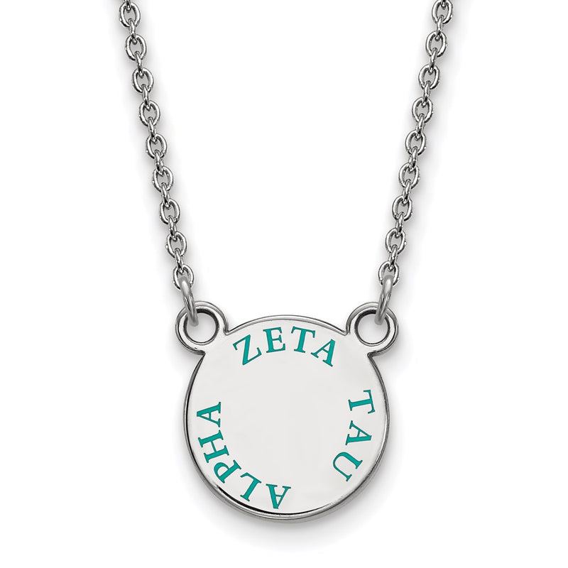 Sterling Silver Rhodium Plated Logoart Zeta Tau Alpha Sorority Text Small Color Enamel Pendant 18 Inch Necklace