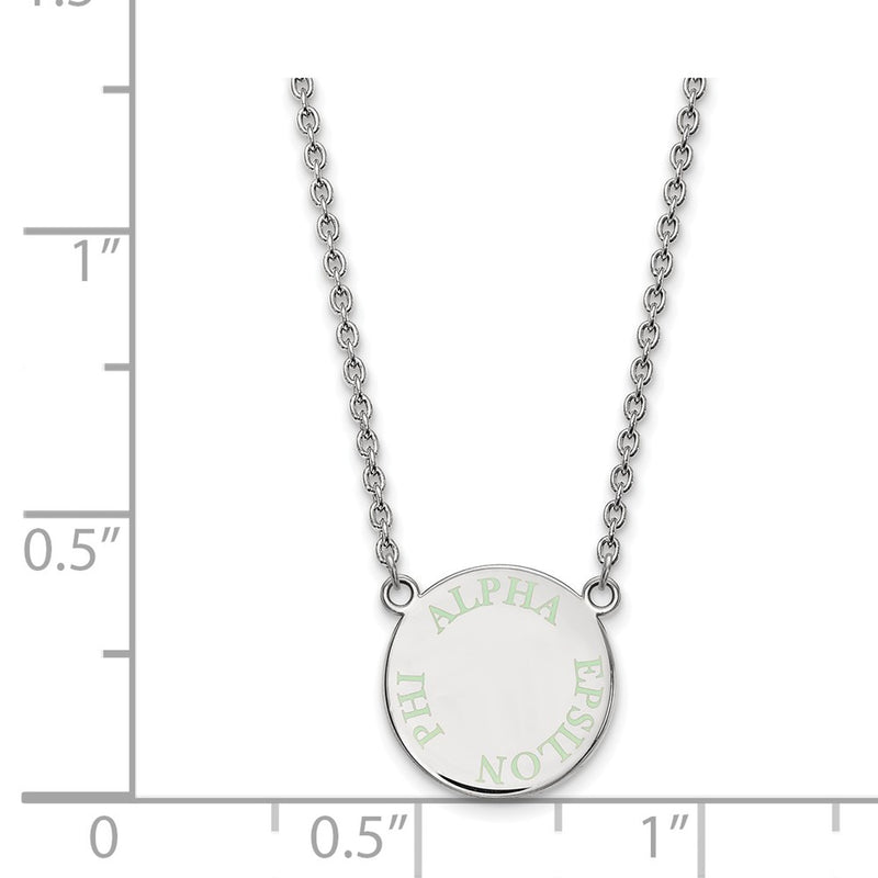Sterling Silver Rhodium Plated Logoart Alpha Epsilon Phi Sorority Text Small Color Enamel Pendant 18 Inch Necklace