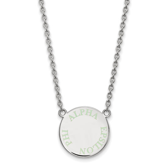 Sterling Silver Rhodium Plated Logoart Alpha Epsilon Phi Sorority Text Small Color Enamel Pendant 18 Inch Necklace