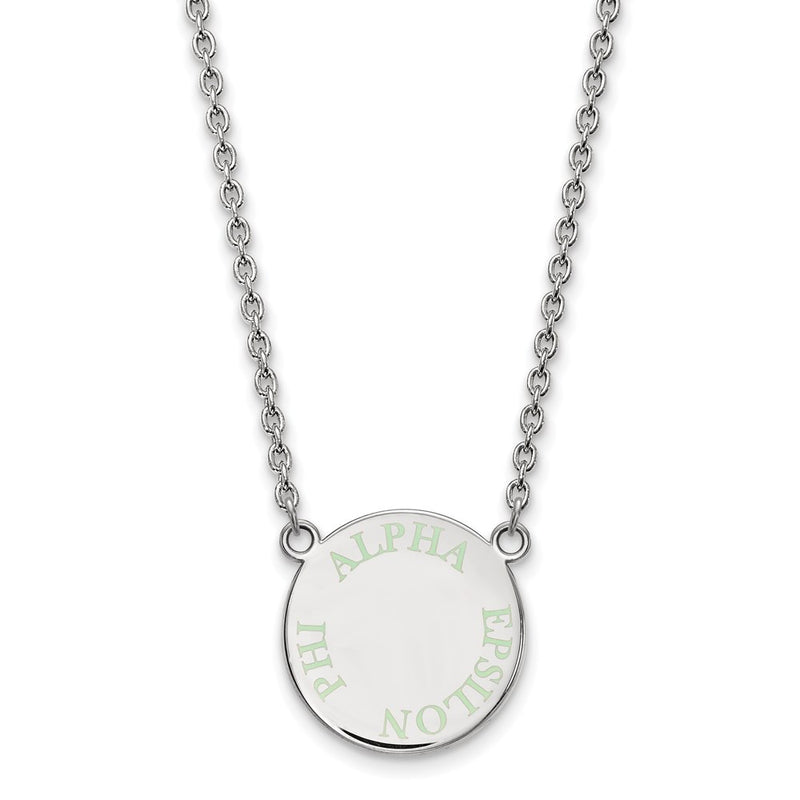 Sterling Silver Rhodium Plated Logoart Alpha Epsilon Phi Sorority Text Small Color Enamel Pendant 18 Inch Necklace