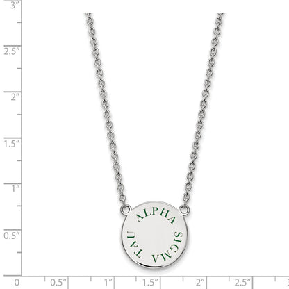 Sterling Silver Rhodium Plated Logoart Alpha Sigma Tau Sorority Text Large Color Enamel Pendant 18 Inch Necklace