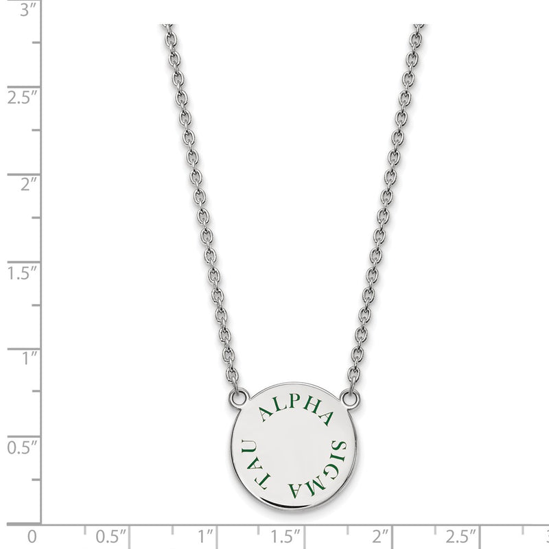 Sterling Silver Rhodium Plated Logoart Alpha Sigma Tau Sorority Text Large Color Enamel Pendant 18 Inch Necklace