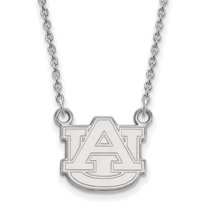 Sterling Silver Rhodium Plated Logoart Auburn University Small Pendant 18 Inch Necklace