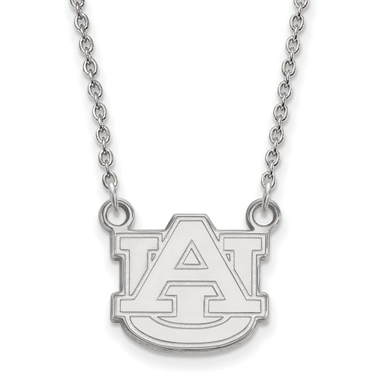 Sterling Silver Rhodium Plated Logoart Auburn University Small Pendant 18 Inch Necklace