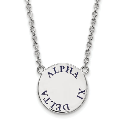 Sterling Silver Rhodium Plated Logoart Alpha Xi Delta Sorority Text Large Color Enamel Pendant 18 Inch Necklace
