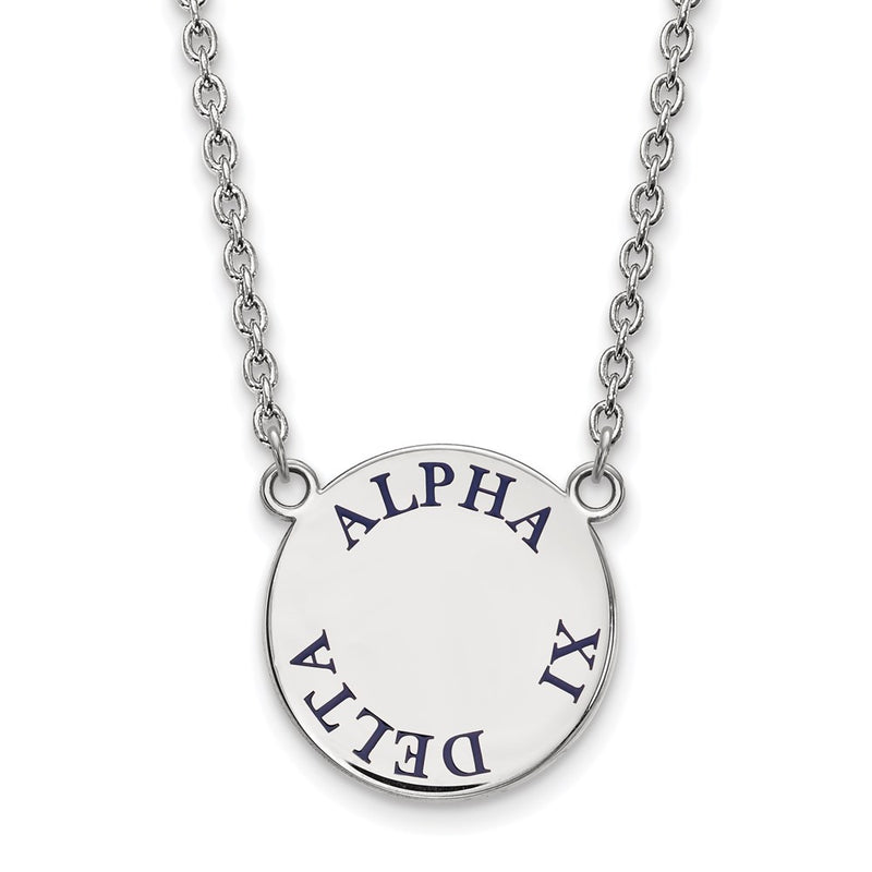 Sterling Silver Rhodium Plated Logoart Alpha Xi Delta Sorority Text Large Color Enamel Pendant 18 Inch Necklace