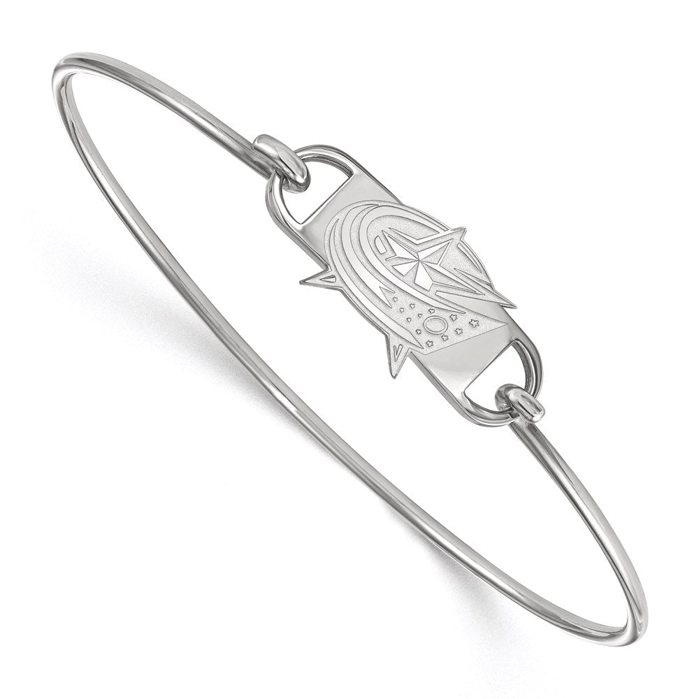 Sterling Silver Rhodium Plated Nhl Logoart Columbus Blue Jackets Small Center 7 Inch Wire Bangle