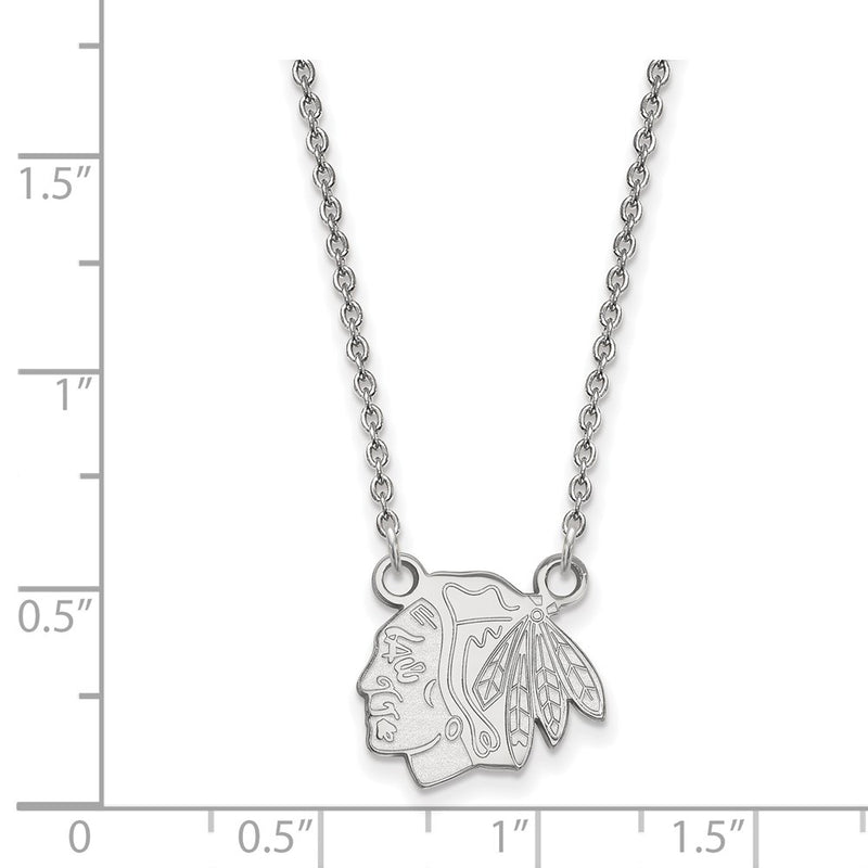10K White Gold Nhl Logoart Chicago Blackhawks Small Pendant 18 Inch Necklace