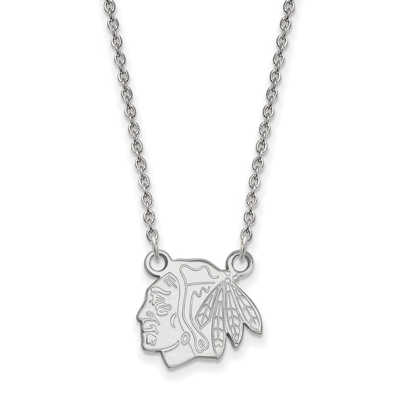 10K White Gold Nhl Logoart Chicago Blackhawks Small Pendant 18 Inch Necklace