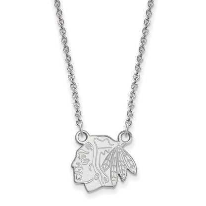14K White Gold Nhl Logoart Chicago Blackhawks Small Pendant 18 Inch Necklace