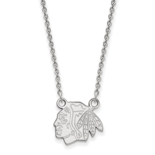 10K White Gold Nhl Logoart Chicago Blackhawks Small Pendant 18 Inch Necklace