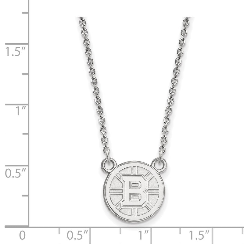 Sterling Silver Rhodium Plated Nhl Logoart Boston Bruins Small Pendant 18 Inch Necklace