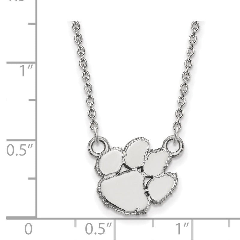 Sterling Silver Rhodium Plated Logoart Clemson University Tiger Paw Small Pendant 18 Inch Necklace