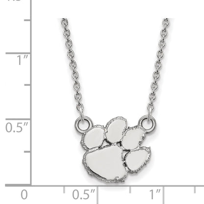 14K White Gold Logoart Clemson University Tiger Paw Small Pendant 18 Inch Necklace