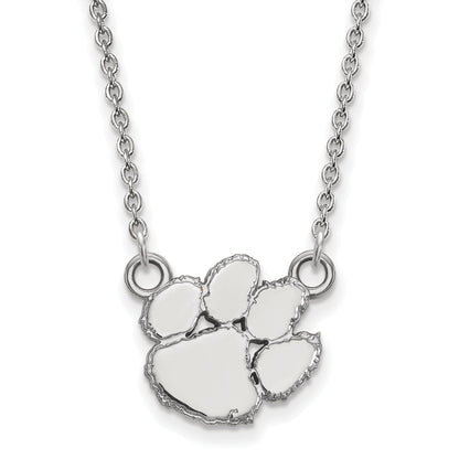 10K White Gold Logoart Clemson University Tiger Paw Small Pendant 18 Inch Necklace