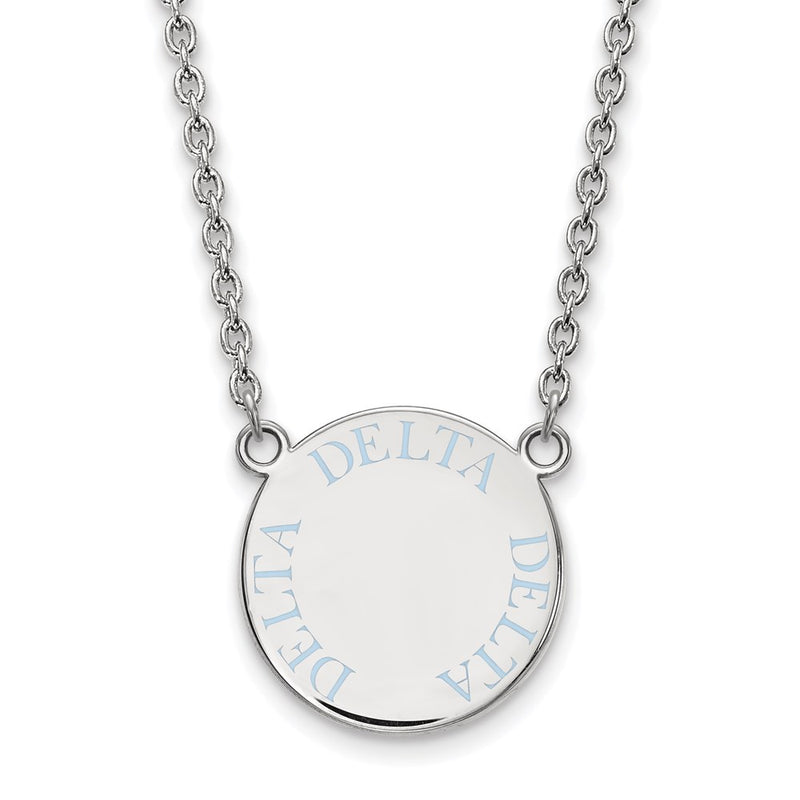 Sterling Silver Rhodium Plated Logoart Delta Sorority Text Large Color Enamel Pendant 18 Inch Necklace