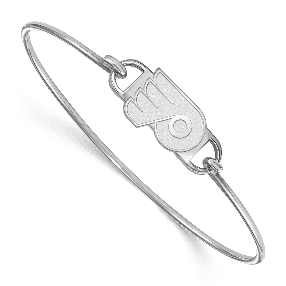 Sterling Silver Rhodium Plated Nhl Logoart Philadelphia Flyers Small Center 7 Inch Wire Bangle