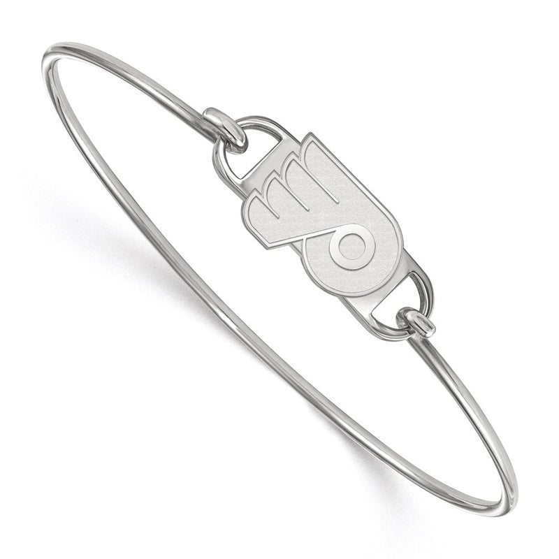 Sterling Silver Rhodium Plated Nhl Logoart Philadelphia Flyers Small Center 7 Inch Wire Bangle