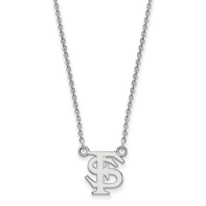 10K White Gold Logoart Florida State University F S Small Pendant 18 Inch Necklace