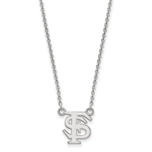 10K White Gold Logoart Florida State University F S Small Pendant 18 Inch Necklace