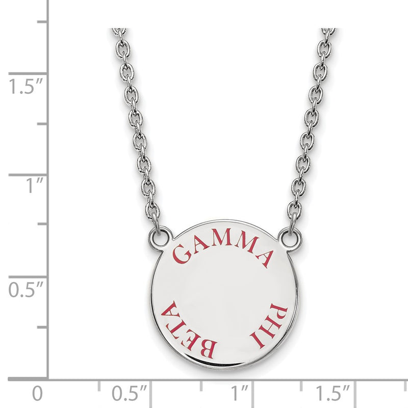 Sterling Silver Rhodium Plated Logoart Gamma Phi Beta Sorority Text Large Color Enamel Pendant 18 Inch Necklace