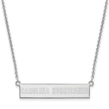 Sterling Silver Rhodium Plated Nhl Logoart Carolina Hurricanes Small Bar 18 Inch Necklace