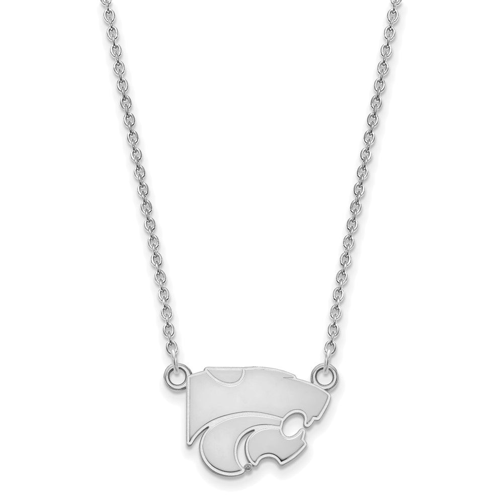 Sterling Silver Rhodium Plated Logoart Kansas State University Wildcat Small Pendant 18 Inch Necklace