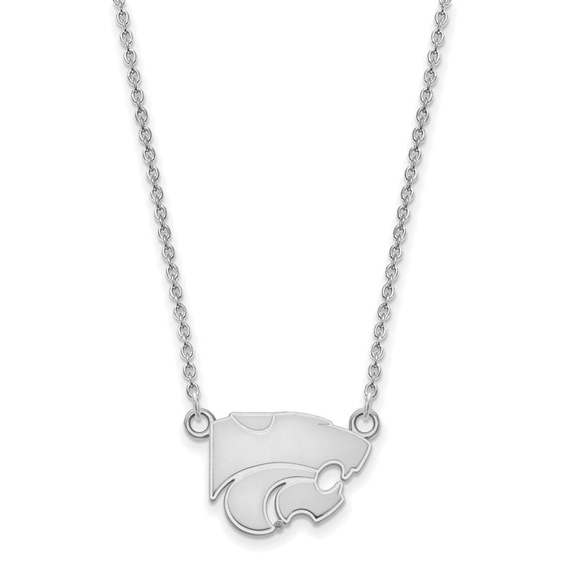 Sterling Silver Rhodium Plated Logoart Kansas State University Wildcat Small Pendant 18 Inch Necklace