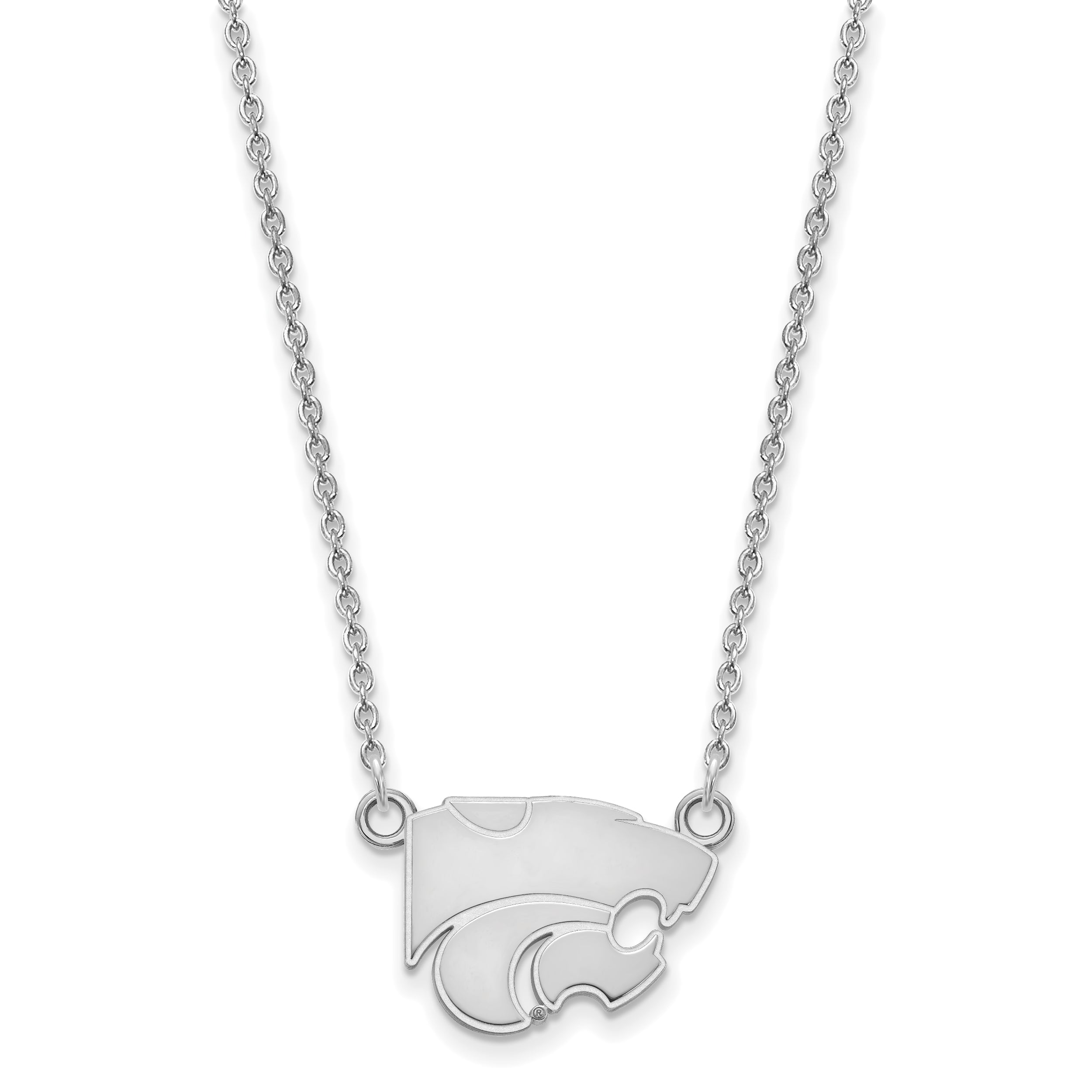 Sterling Silver Rhodium Plated Logoart Kansas State University Wildcat Small Pendant 18 Inch Necklace