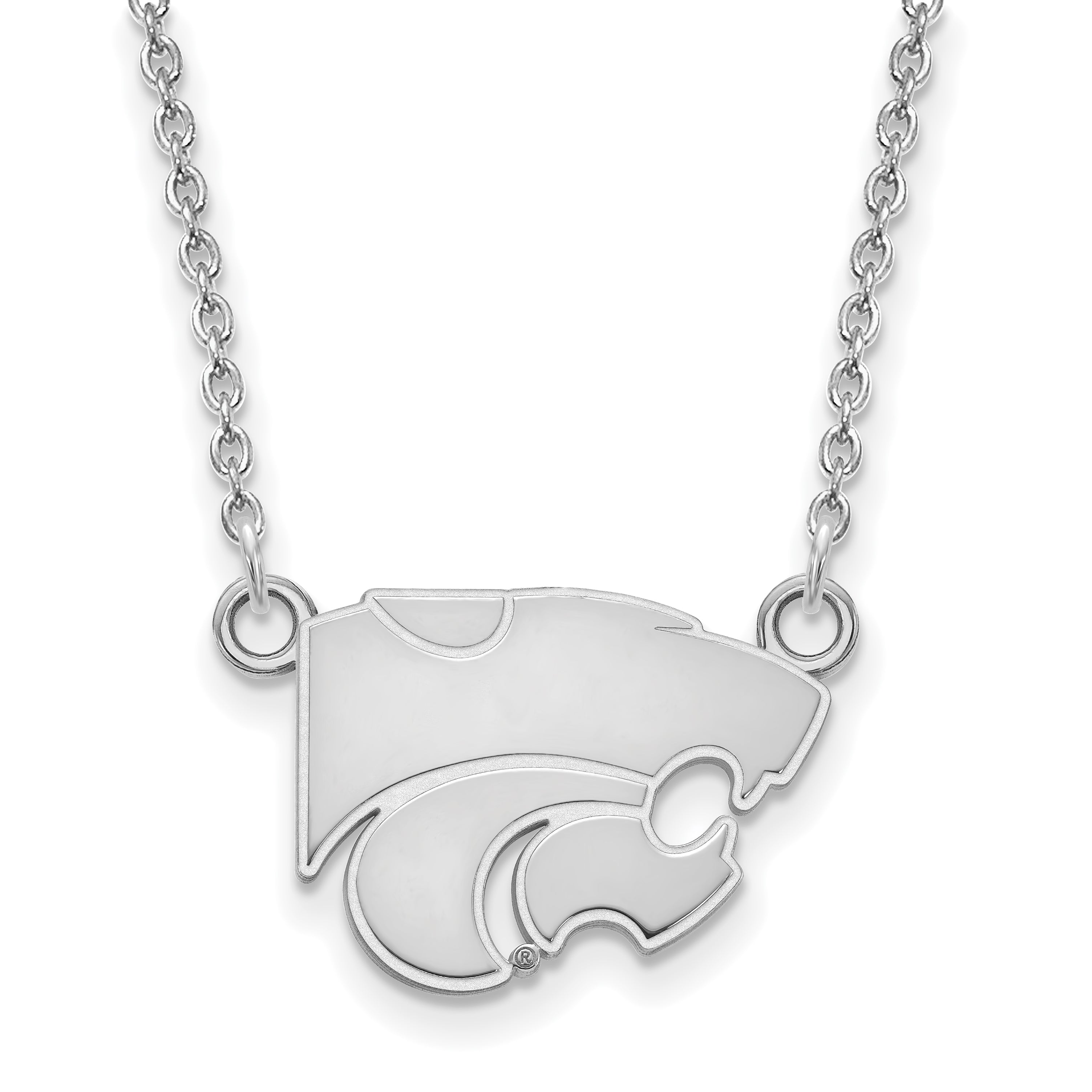 Sterling Silver Rhodium Plated Logoart Kansas State University Wildcat Small Pendant 18 Inch Necklace
