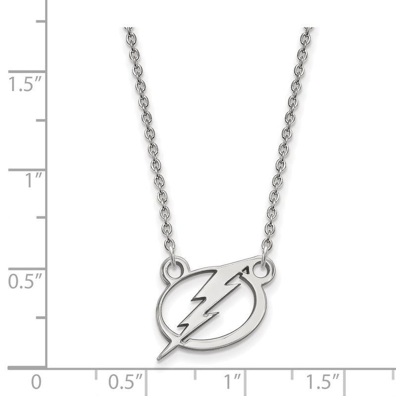 Sterling Silver Rhodium Plated Nhl Logoart Tampa Bay Lightning Small Pendant 18 Inch Necklace