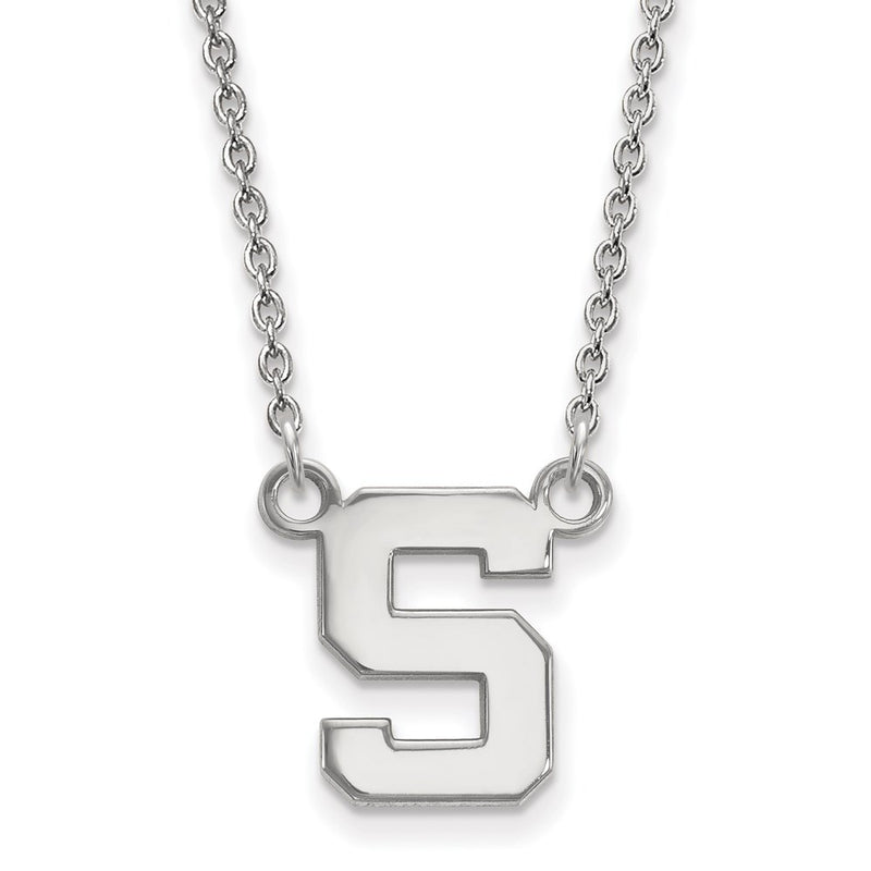 Sterling Silver Rhodium Plated Logoart Michigan State University Letter S Small Pendant 18 Inch Necklace