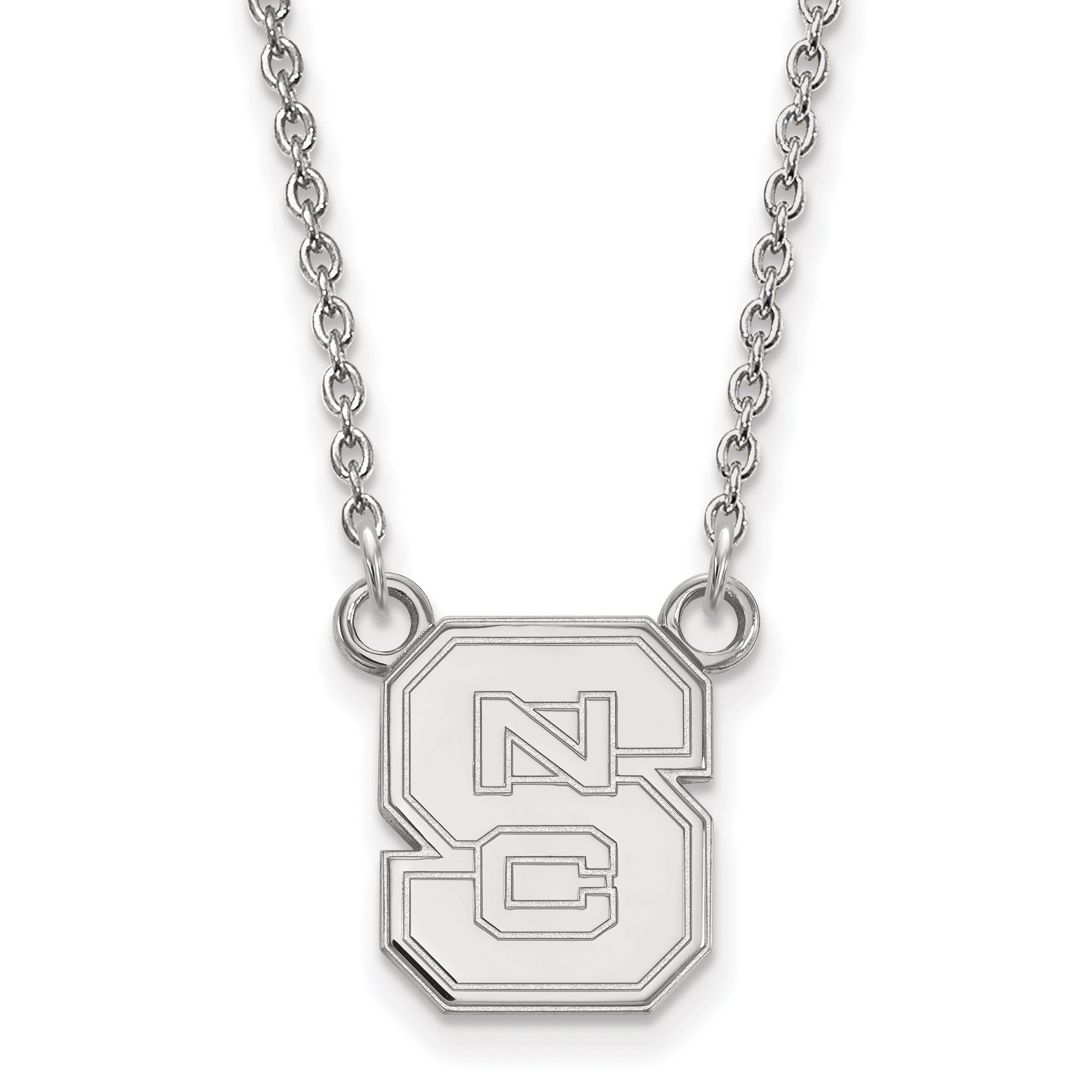 10K White Gold Logoart North Carolina State University N C S Small Pendant 18 Inch Necklace