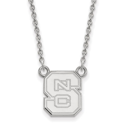 10K White Gold Logoart North Carolina State University N C S Small Pendant 18 Inch Necklace