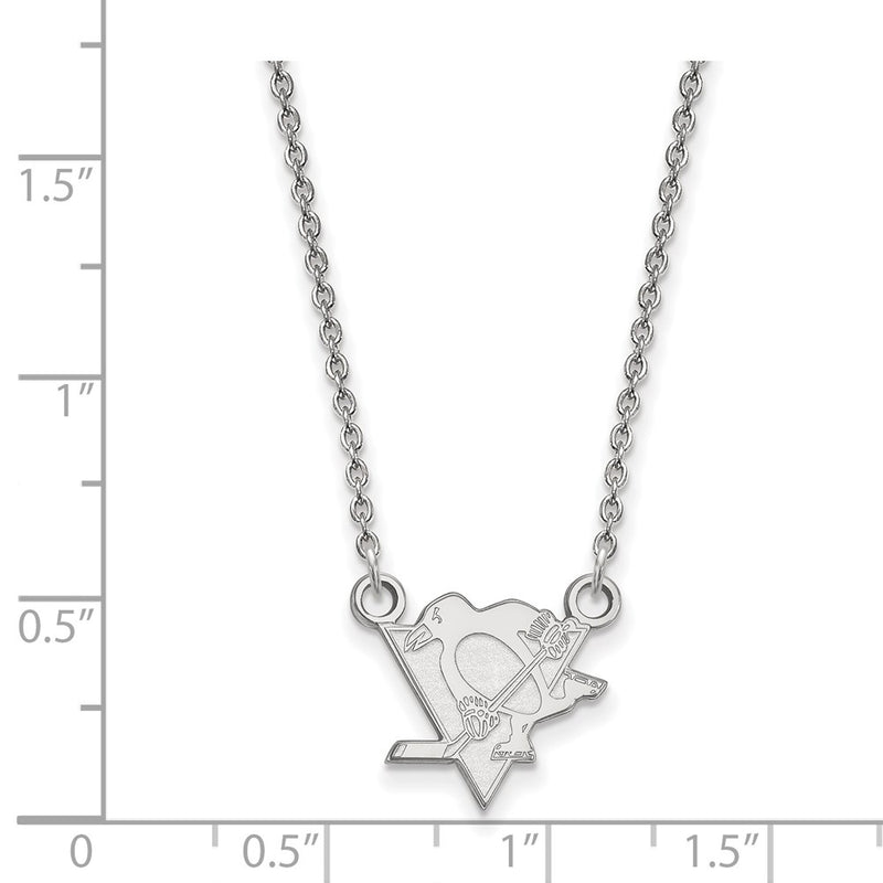 14K White Gold Nhl Logoart Pittsburgh Penguins Small Pendant 18 Inch Necklace