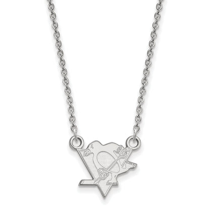 10K White Gold Nhl Logoart Pittsburgh Penguins Small Pendant 18 Inch Necklace