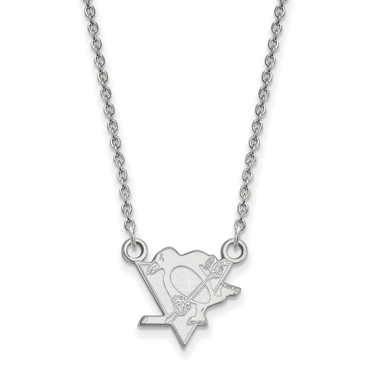 10K White Gold Nhl Logoart Pittsburgh Penguins Small Pendant 18 Inch Necklace