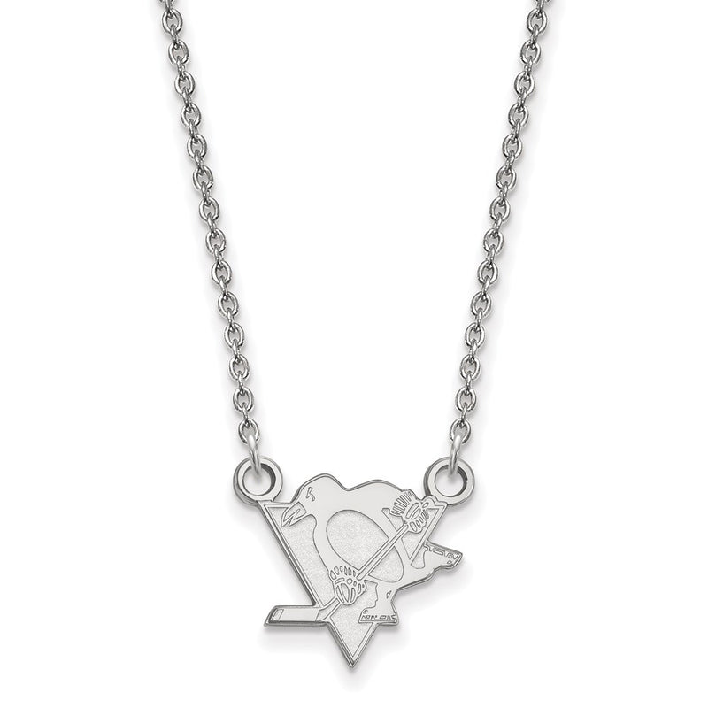 14K White Gold Nhl Logoart Pittsburgh Penguins Small Pendant 18 Inch Necklace