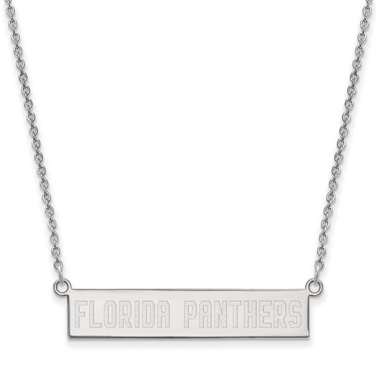 Sterling Silver Rhodium Plated Nhl Logoart Florida Panthers Small Bar 18 Inch Necklace
