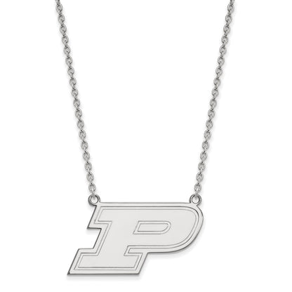 Sterling Silver Rhodium Plated Logoart Purdue University Letter P Large Pendant 18 Inch Necklace