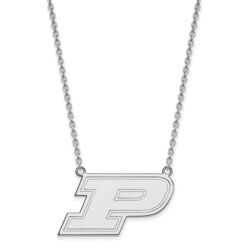 Sterling Silver Rhodium Plated Logoart Purdue University Letter P Large Pendant 18 Inch Necklace