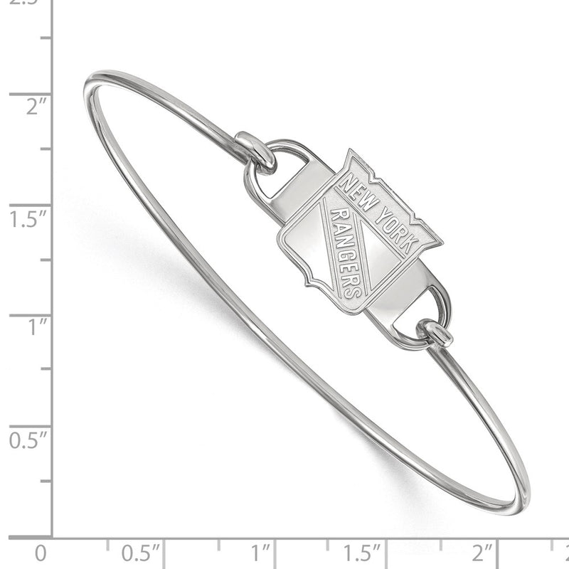 Sterling Silver Rhodium Plated Nhl Logoart New York Rangers Small Center 7 Inch Wire Bangle