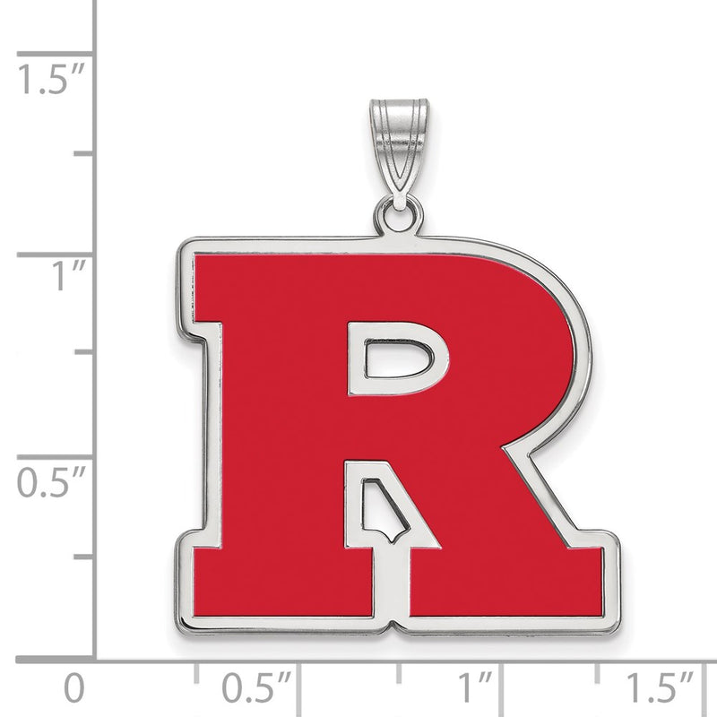 Sterling Silver Rhodium Plated Logoart Rutgers University Letter R Extra Large Enameled Pendant